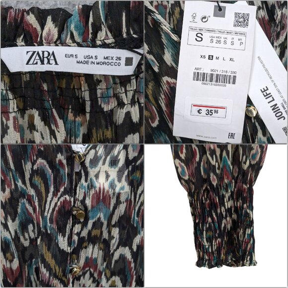 Zara Tiered Mini Dress Multicolor Long Sleeve Smocked Pleated Ruffle Size S - Picture 5 of 12